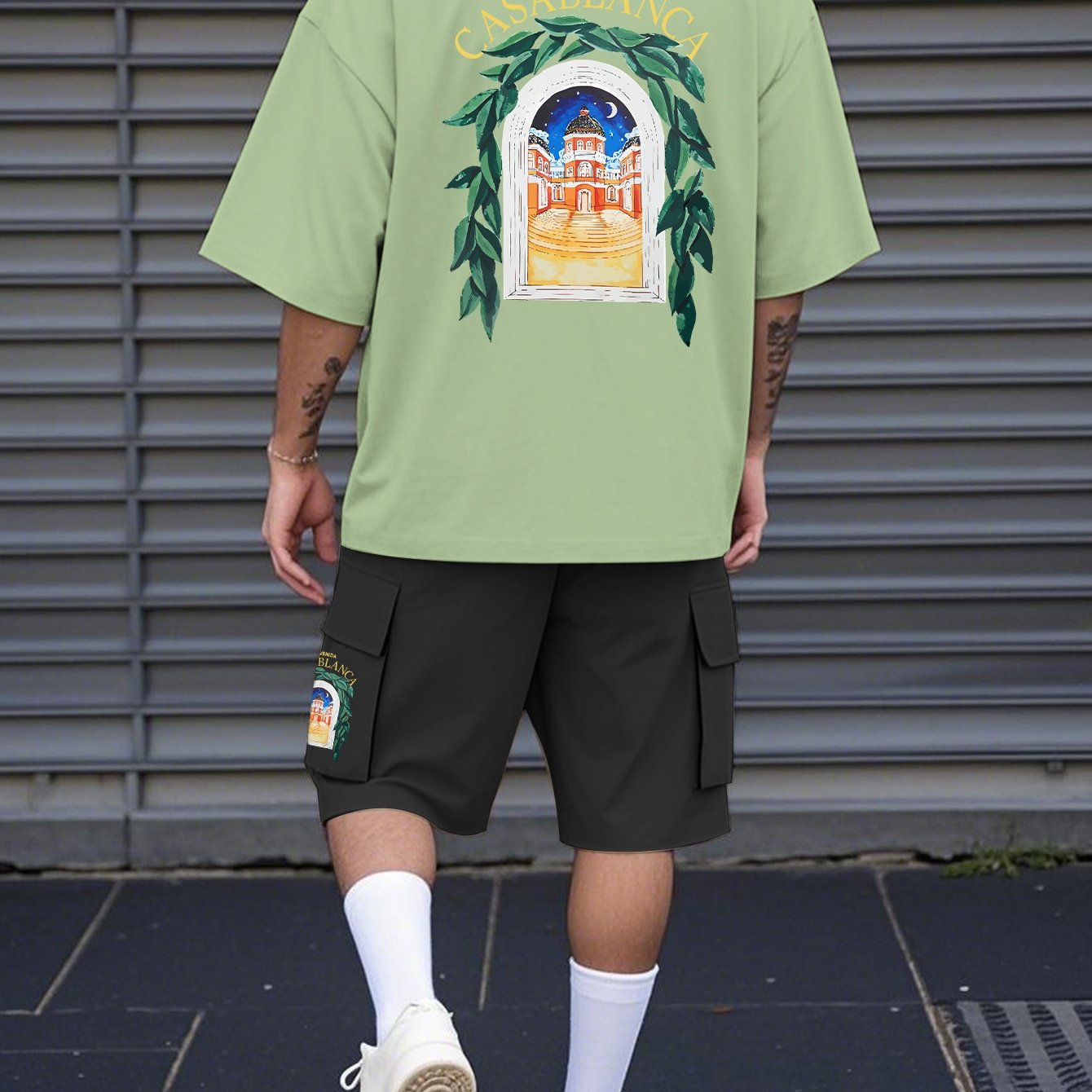New Loose-Fitting Breathable Men'S Round Neck Short-Sleeved T-Shirt And Workwear Style Multi-Pocket Shorts Set Summer Leisure Sports Two-Piece Suit, Fashionable Sports Casual Versatile Tops And Pants for Men And Women
