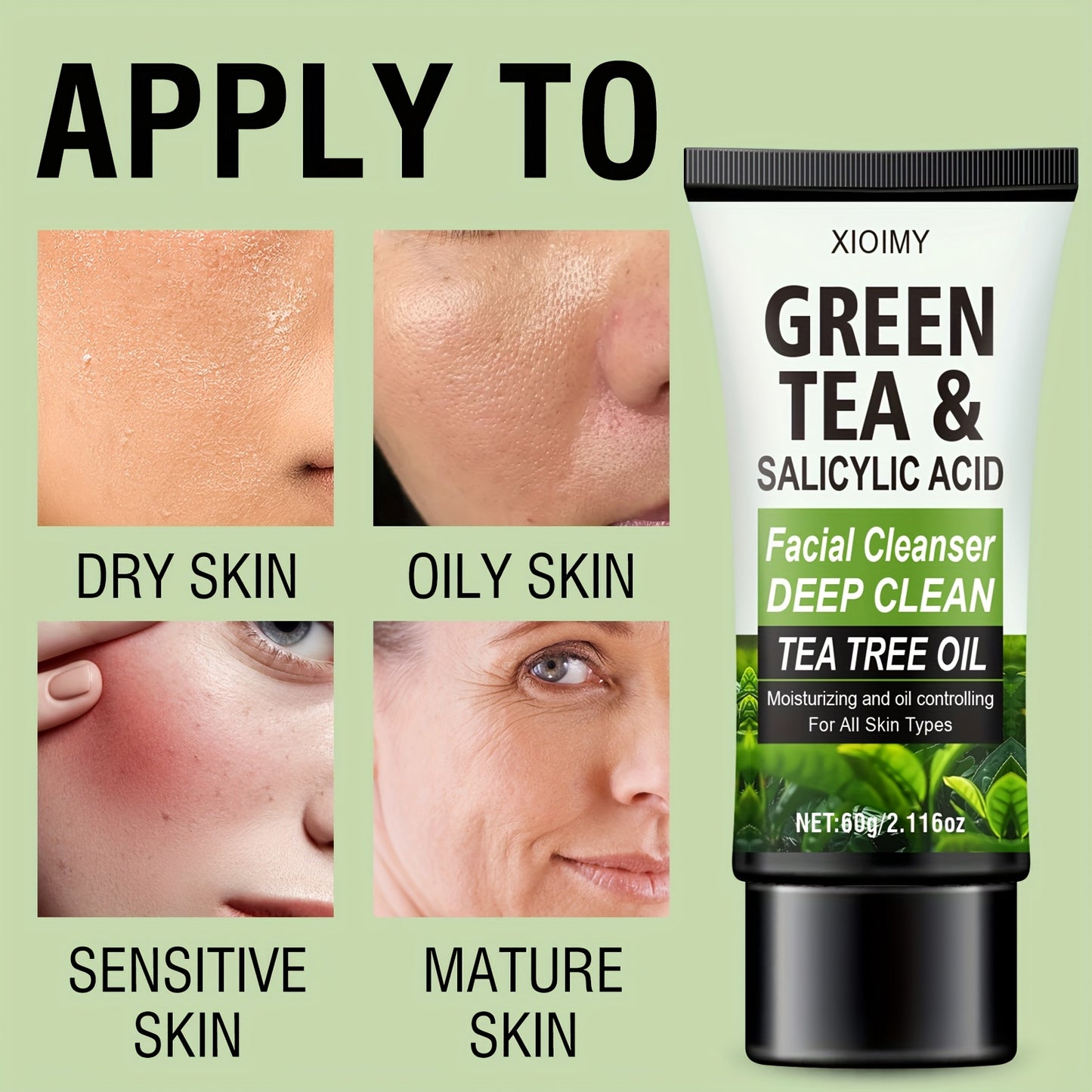 XIOIMY Green Tea & Salicylic Acid Facial Cleanser - 60g