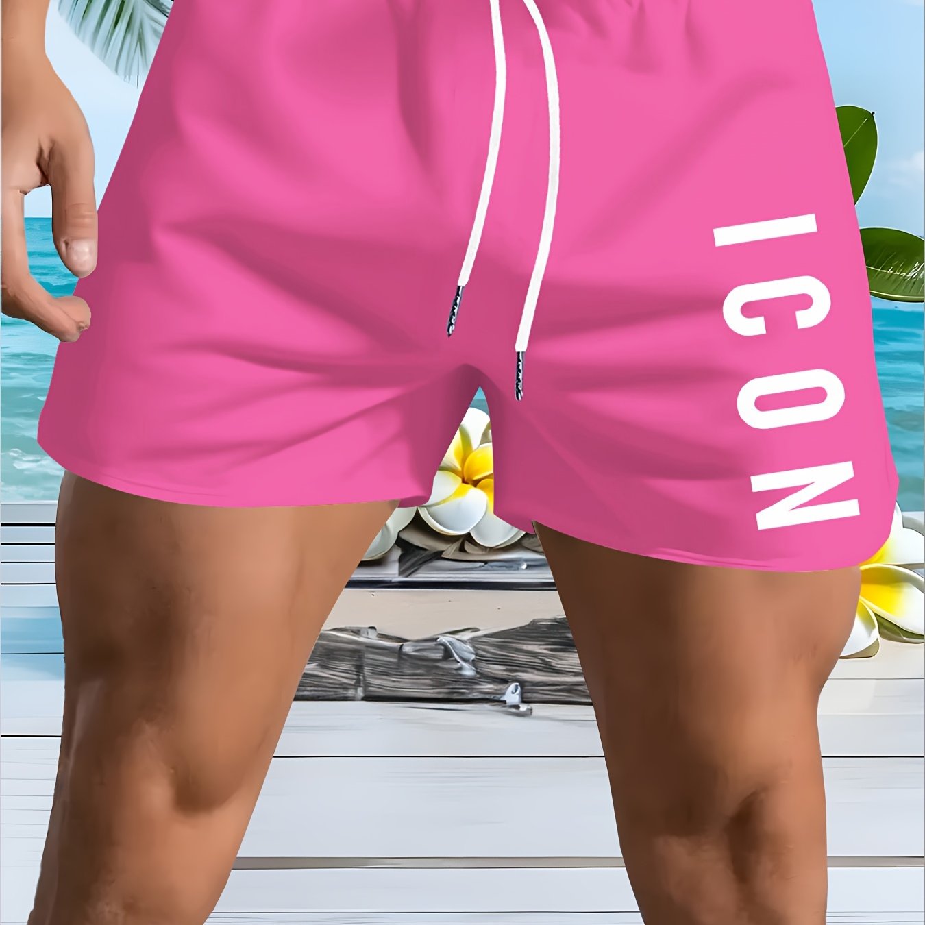 Men'S Quick-Dry Beach Shorts - Breathable, Sun-Protective Lightweight Running & Hiking Shorts with "ICON" Geometric Print, Elastic Waistband, Side Pockets, Casual Outdoor Activewear, Beach Shorts