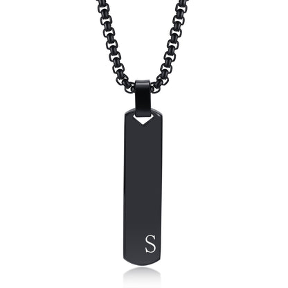 Letter Necklace Pendant Made of Stainless Steel, Featuring a Laser-Etched Design of 26 Letters, Polished for a Stylish 3D Rectangular Look, Suitable for Men.