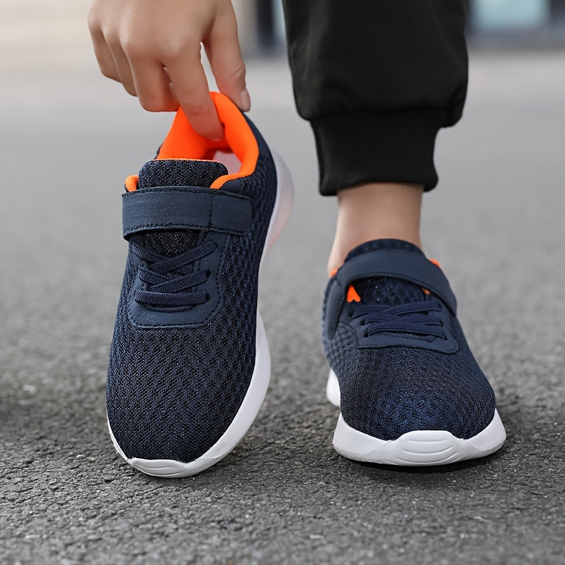 Youngsters' Breathable Mesh Sneakers with Closure - Lightweight EVA Sole, Black & Orange Accents, Low-Top Casual Sports Shoes for Boys & Girls, Spring Summer Fall Play & Daily Wear, Youngsters Sneakers, Youngsters'S Footwear,