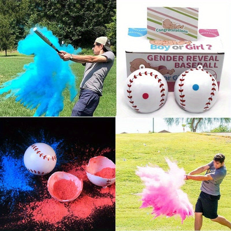 Gift box packaging for baseball gender revelation, party atmosphere props, plastic, boy or girl prediction games, including pink and blue powder packs, celebration supplies