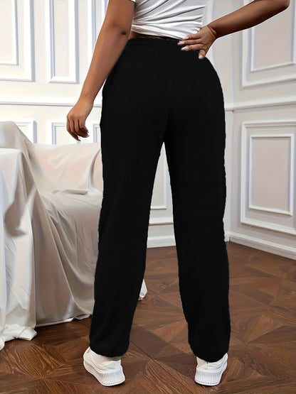 High-Waisted Elastic Jogger Pants for Women - 100% Polyester Casual Style Solid Color Trousers for Spring/Summer/Fall