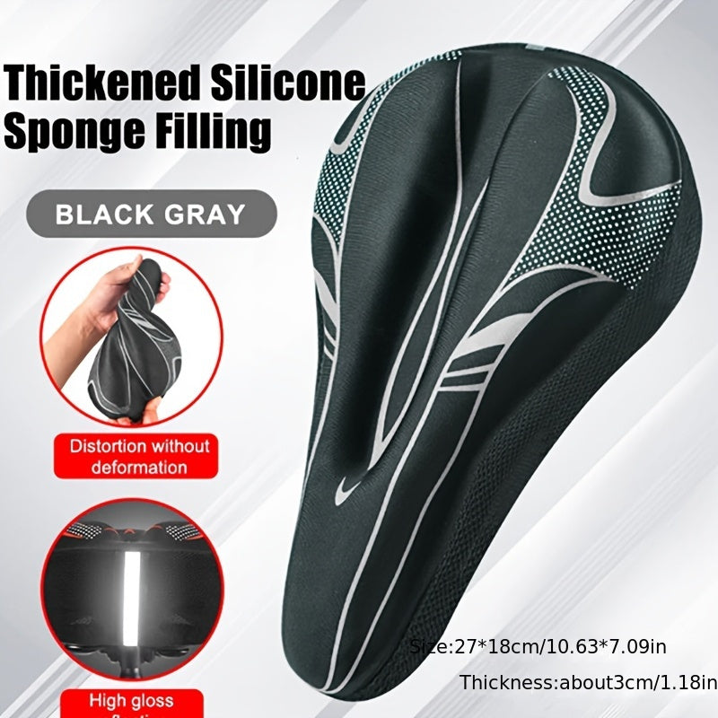 Soft & Thickened Gel Bike Seat Cushion - Fit for, Adjustable Unisex Saddle for Mountain & Road Bikes, Comfortable Silicone Padding for Enhanced Riding Experience, Black with Blue/Red Accents, Mountain Bike Accessories