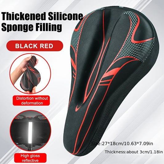 Soft & Thickened Gel Bike Seat Cushion - Fit for, Adjustable Unisex Saddle for Mountain & Road Bikes, Comfortable Silicone Padding for Enhanced Riding Experience, Black with Blue/Red Accents, Mountain Bike Accessories