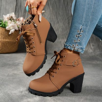 MagiMoBo Women'S Mid-Heel Ankle Boots with Side Zipper - Comfortable Faux Cover, Decorative Buckle Design, All-Season Versatile Casual Shoes for Casual Attire, Chunky Heel, Versatile Ankle Boots | Decorative Buckle Boots | Sy