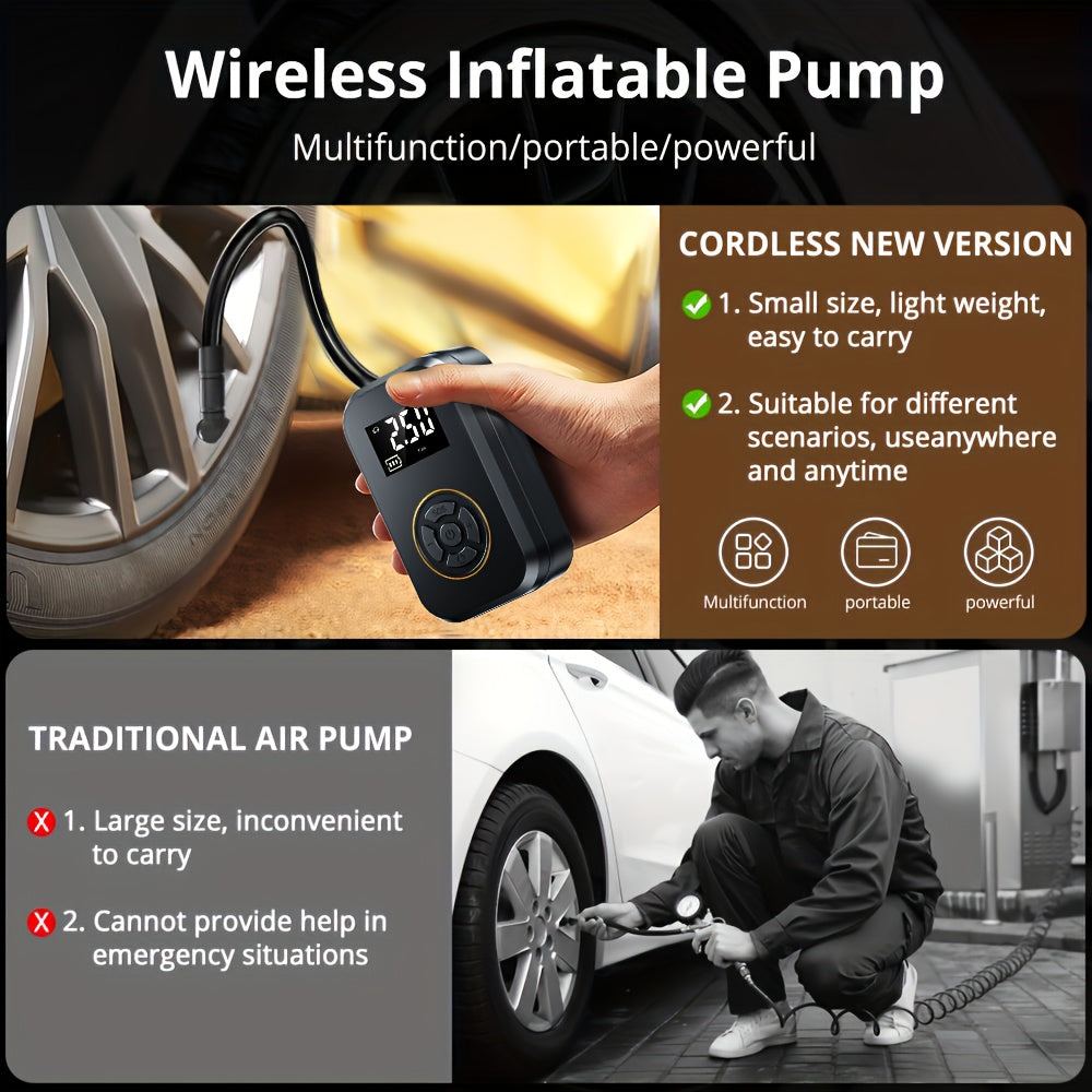 150PSI Portable Air Compressor Tire Inflator - Cordless Tire Pump with Digital Pressure Gauge, LED Light, USB Charging, And Rechargeable Lithium Battery - Perfect for Car, Bike, Motorcycle, And Ball Inflation