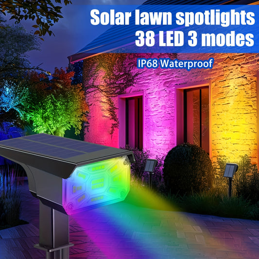1/2 Outdoor Solar Landscape Spotlight, 38 LEDs in 3 Lighting Modes, High Quality Solar Garden Light for Garden, Yard, Lawn, Party, Driveway Pool and other outdoor landscape decoration in white light/ Warm light/ color light