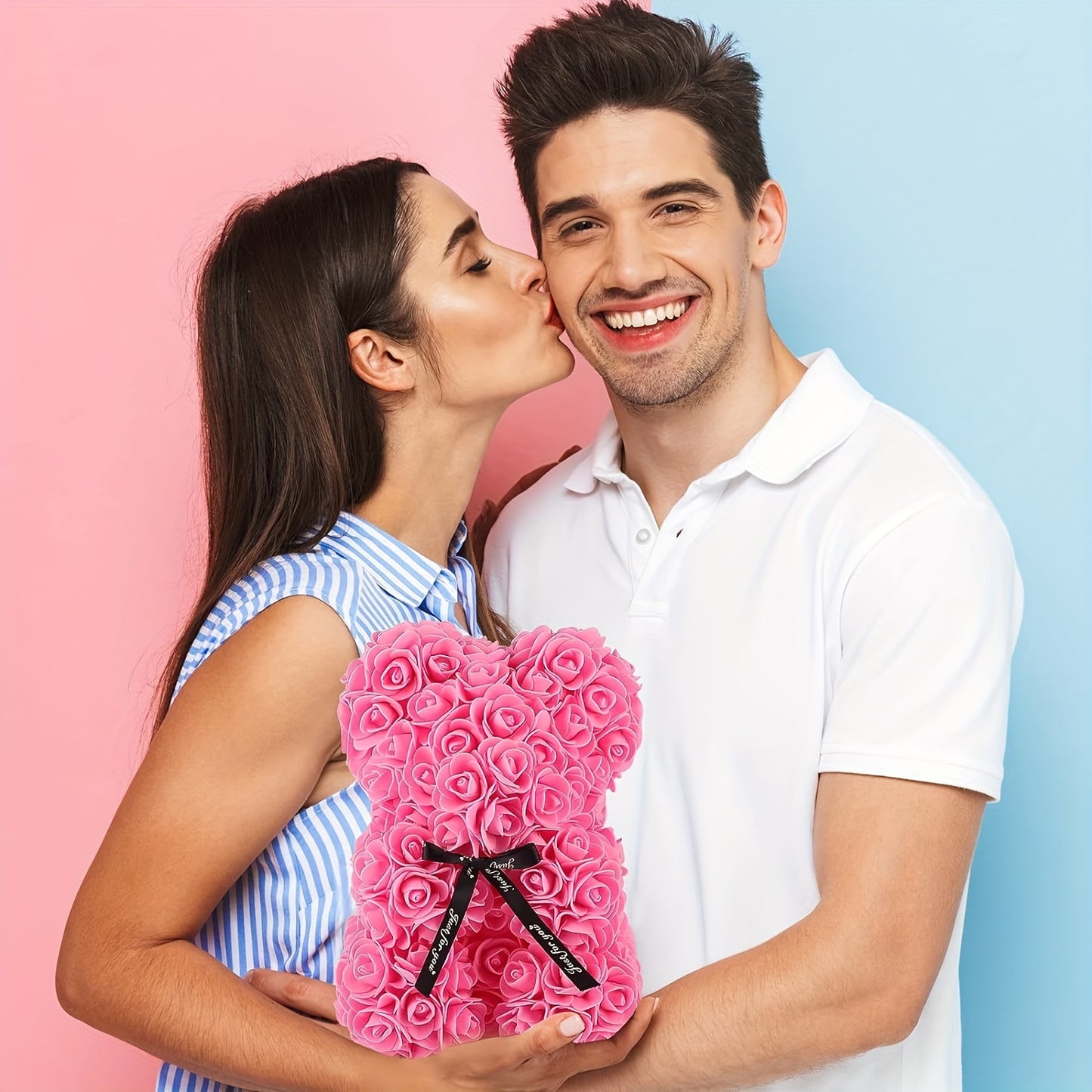 Charming Rose Bear - Perfect Valentine's Day & Anniversary Gift, 22.86cm Artificial Flower Teddy Bear for Home Decor