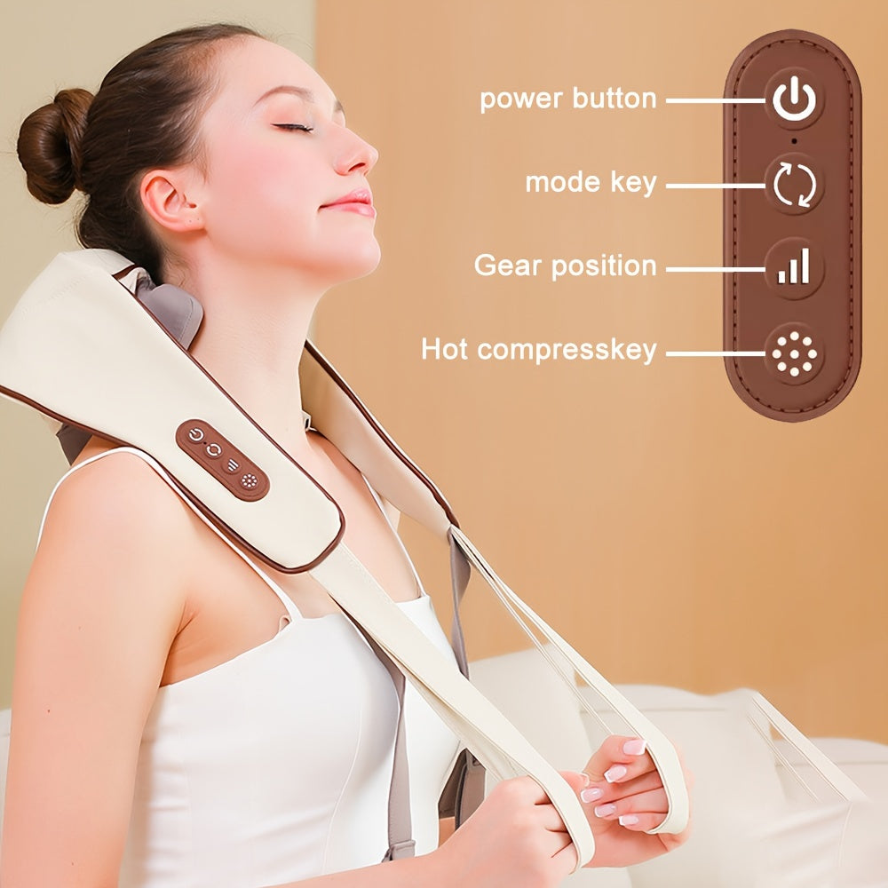 Beige Neck Massager with Hot Compress & Wireless Kneading - USB-Powered Portable Design for Neck, Back, Legs, Shoulders - Home Office Relaxation Gift for Men & Women, Neck And Shoulder Massager, Sleek Appliance Design, Adjust