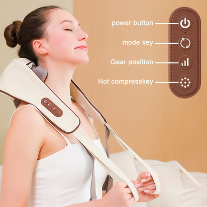 Beige Neck Massager with Hot Compress & Wireless Kneading - USB-Powered Portable Design for Neck, Back, Legs, Shoulders - Home Office Relaxation Gift for Men & Women, Neck And Shoulder Massager, Sleek Appliance Design, Adjust
