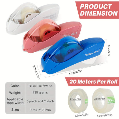 Eagle Automatic Tape Dispenser with One Roll Included, Handheld Packaging and Gift Wrapping Tape Cutter, Major Material ABS, Fits 1/2''-3/4'' Tape Width, Easy One-Handed Operation, No Batteries Required - Ideal for Scrapbooki