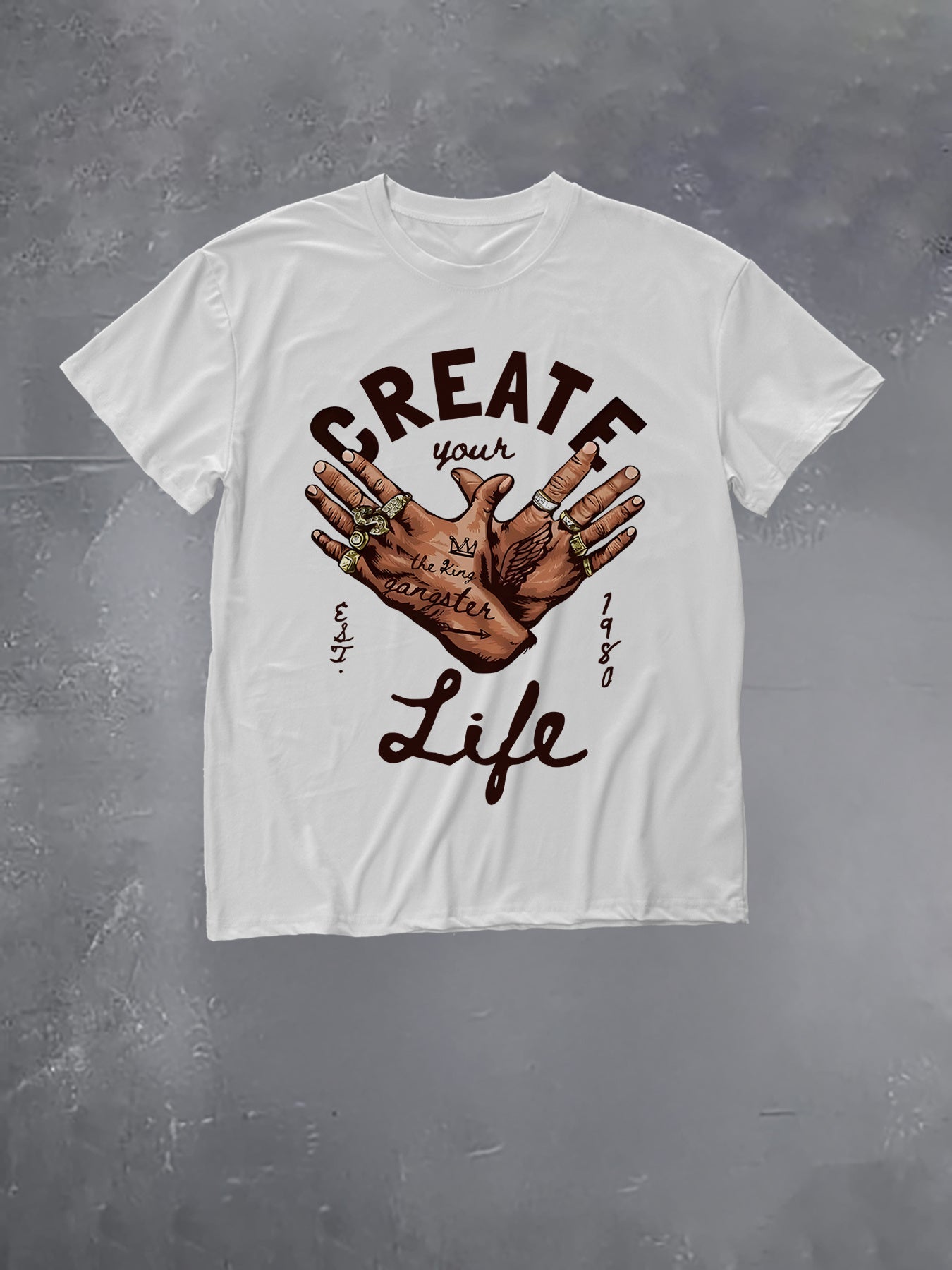 graphic print drop shoulder t-shirt, short sleeve crew neck casual top for spring & summer, Women's clothing