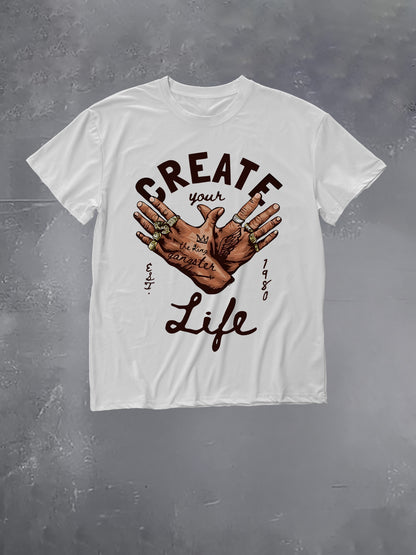 graphic print drop shoulder t-shirt, short sleeve crew neck casual top for spring & summer, Women's clothing