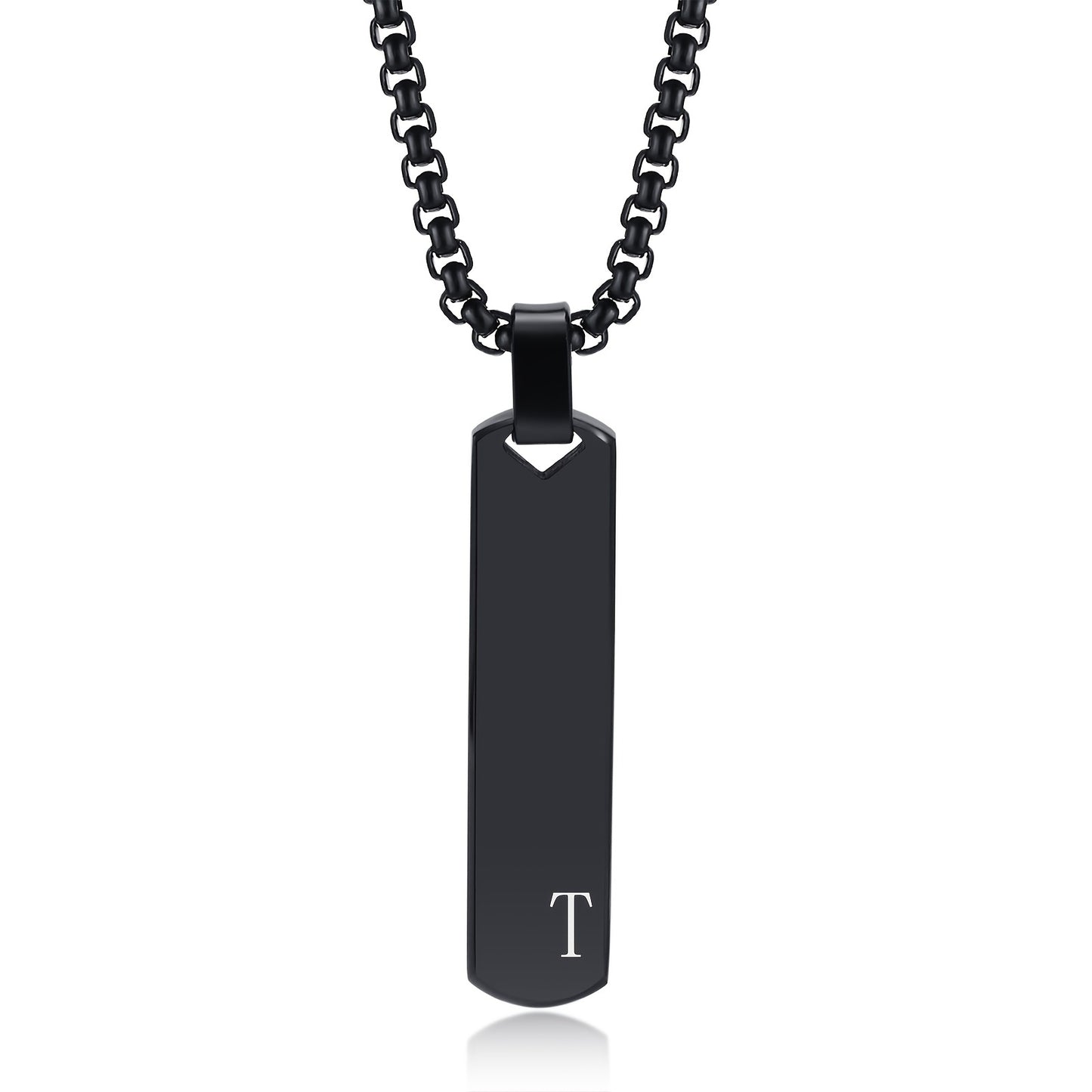 Letter Necklace Pendant Made of Stainless Steel, Featuring a Laser-Etched Design of 26 Letters, Polished for a Stylish 3D Rectangular Look, Suitable for Men.