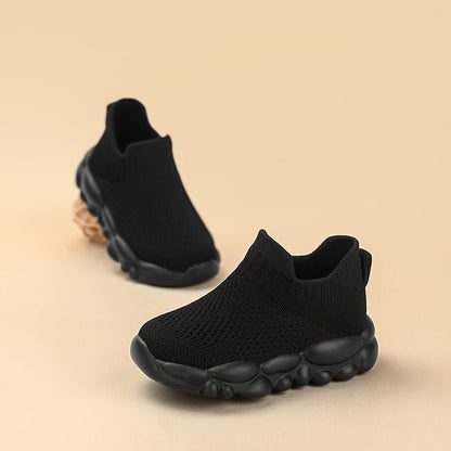 Kids' Slip-On Sneakers | Lightweight EVA Cushioned Sole | Breathable Knit Upper | Black Casual Sneakers for Boys & Girls | Comfortable Athletic Shoes for Toddlers & Youngsters | Durable Rubber Sole | Ideal for Outdoor Activit