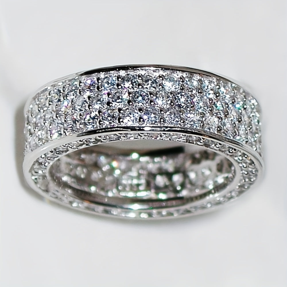 Gorgeous Super Sparkling Zirconia Silver-Plated Ring Fashion Forward Luxury Ring Neutral Ring Men's And Women's Ring Men's Wedding Ring Daily Wear Jewelry