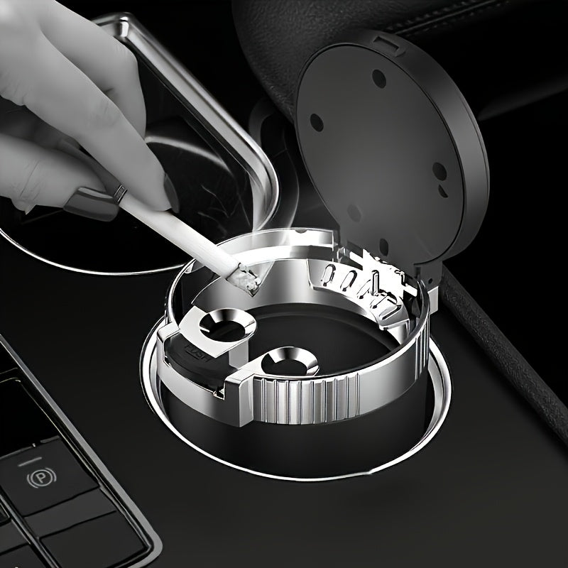 New Car Ashtray, Detachable Storage Box with One-Click Automatic Lid, Metal Lining