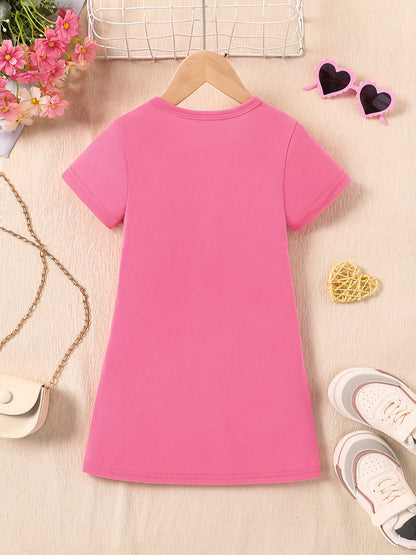 Mother'S Day Gift | "I Love Mama" Red Heart Print Short Sleeve Dress - Casual, Breathable, and Comfortable Polyester Knit, Perfect for Spring/Summer, Mother'S Day Dress | Love Heart Pattern | Comfortable Fit, Mothers Day Dres