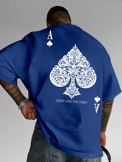 Men's Pink Street Style Graphic T-Shirt - Joker and the Thief Design, Loose Fit, Round Neck, Short Sleeve, Geometric Pattern, Machine Washable, Summer Casual Wear for Adults