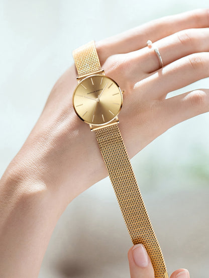 New Arrival 1pc Fashionable 's Rose Golden Watch, Golden & Silvery Stainless Steel Mesh Strap, Gorgeous Quartz Watch, Suitable for Daily Vacation Banquet Wear, Comes with Black Exquisite Box and Also Suitable as Gift - Girlfr