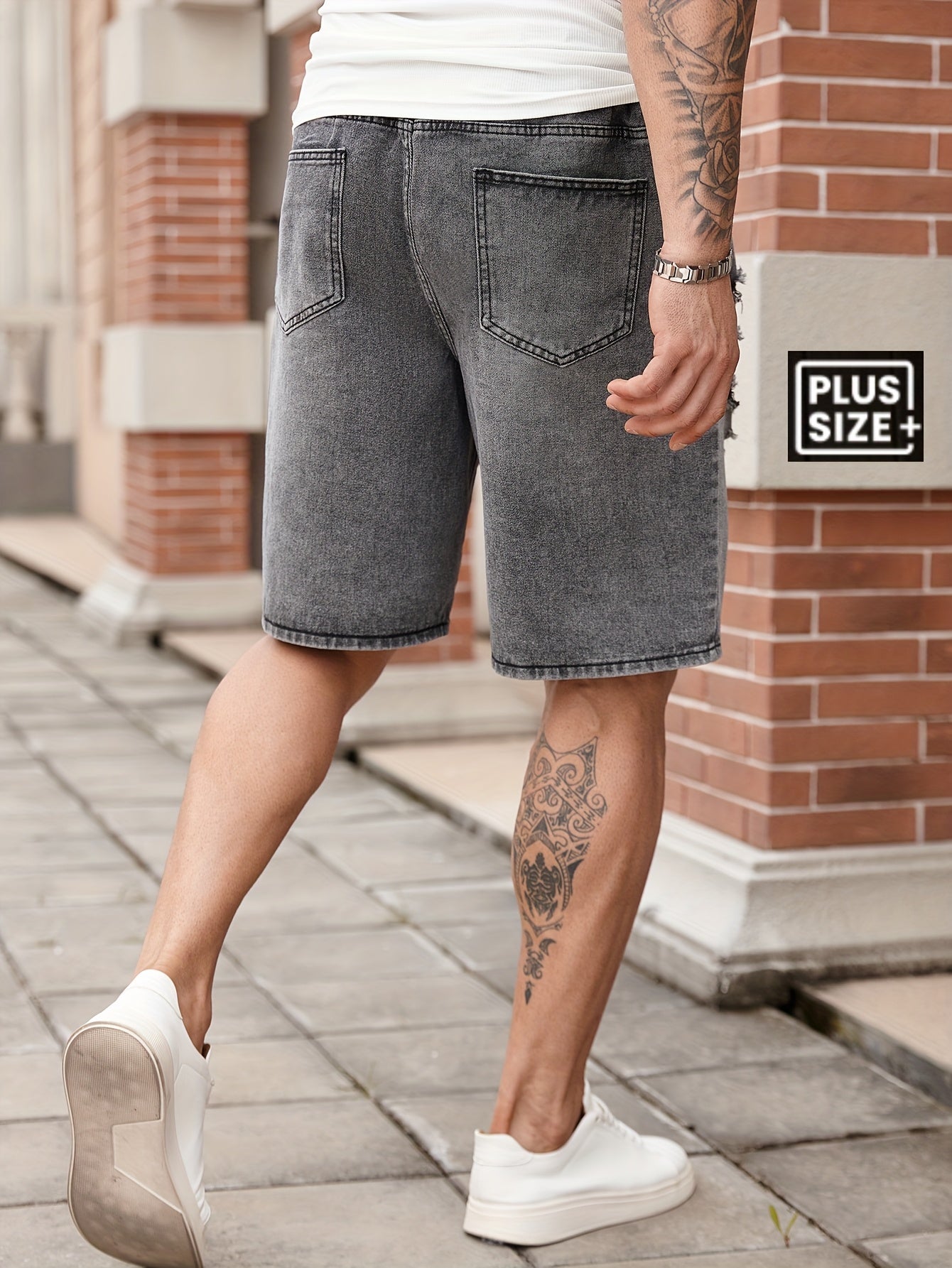 Men's Big & Tall Jeans Shorts - Non-Stretch Heavy-Duty Jeans Fabric, Drawstring Waistband, Loose Fit Casual Pants for Everyday & Formal Outfits - Machine Washable Denim Shorts, Relaxed Style, Distressed Look, Sturdy Construct