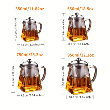 1pc Thick High-Temperature Resistant Glass Teapot with Stainless Steel Filter, Large Capacity for Herbal Tea, Black Tea, and Flower Tea - Ideal for Home Use, No Electricity Required, Home Tea Brewing | Elegant Teapot Design |