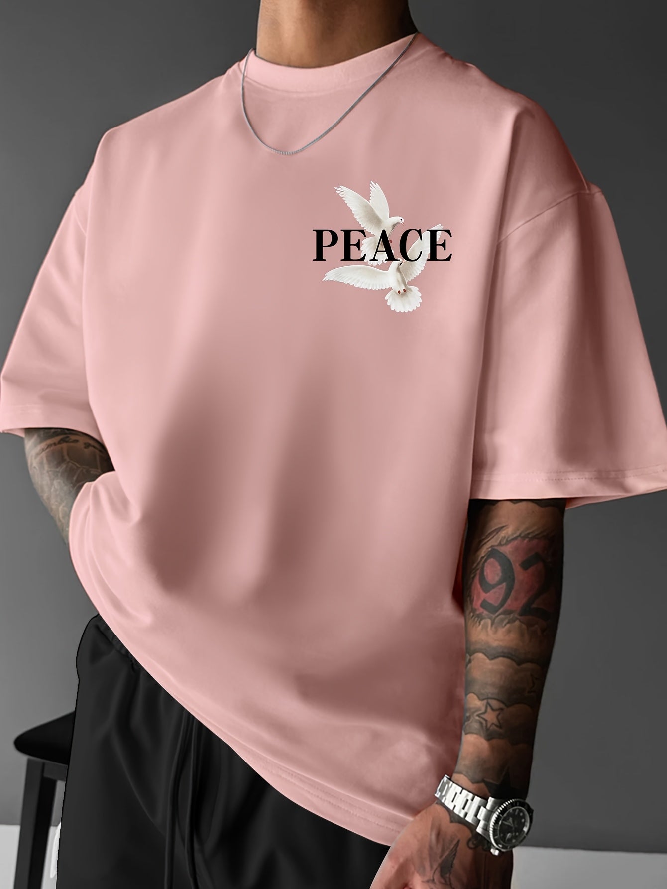 Men's Round Neck American Street Letter Loose T-Shirt