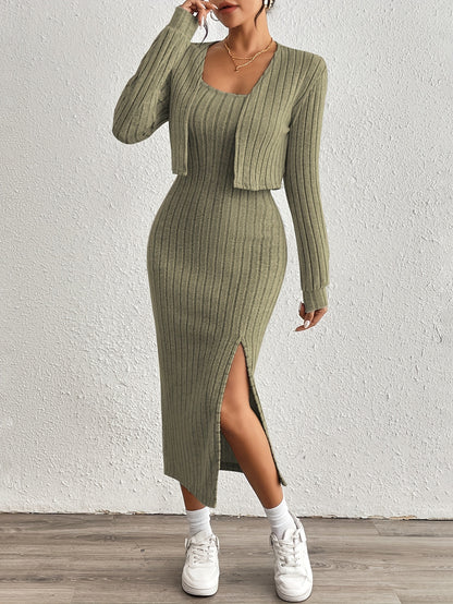 Simple y Fleece Two-Piece Dress and Jacket Set