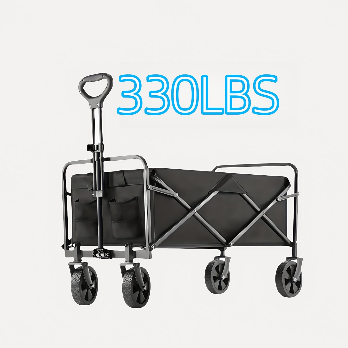 One piece Foldable camper with wheels, garden cart, multi-purpose heavy-duty four-wheeler for sports, gardening, camping and shopping, heavy duty, large capacity, black