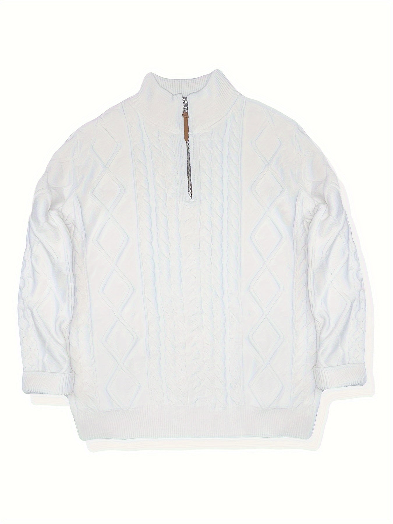 Men's Sweater, Half-High Collar Zip-Up Cable Knit Pullover with Adjustable Neckline, Classic Cable Weave Design, Minimalist and Versatile for Casual Wear, Mature and Stylish Look, Perfect for Autumn and Winter Seasons, Combin