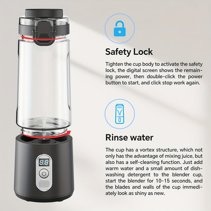 USB Rechargeable Portable Blender with Digital Timer Display, 10-Cup Capacity, Detachable & Easy-Clean Design for Smoothies, Juices, Protein Shakes - Ideal for Gym, Travel, Home Use, Smoothie Blender Portable, Juice Preparati