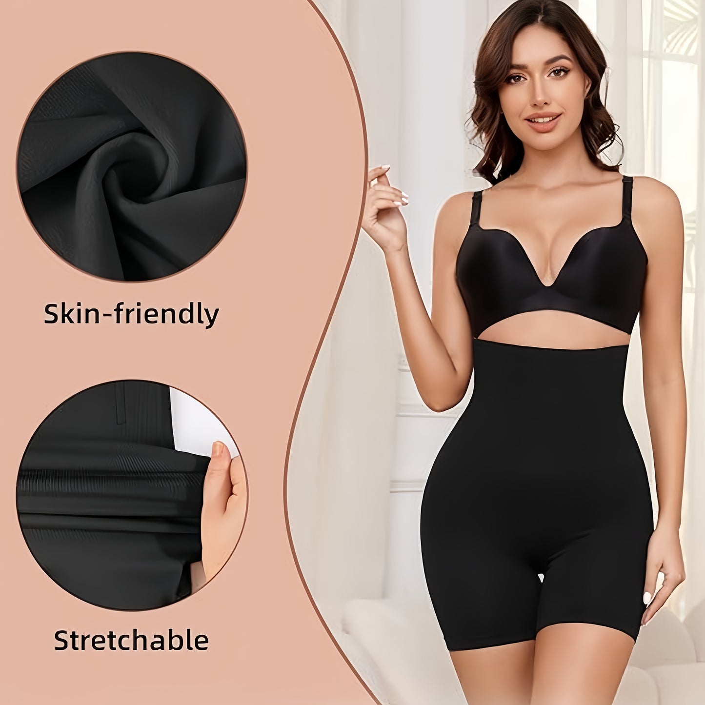 High-Waist Tummy Control Shapewear Shorts for Women - Seamless, Compression Thigh Slimming & Butt Lifting Underwear, Invisible Postpartum Waist Trainer, Comfortable Polyester, All-Season Wear, Waist Trainer Tummy Control