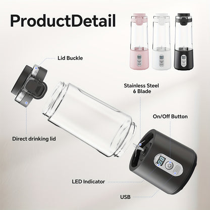 USB Rechargeable Portable Blender with Digital Timer Display, 10-Cup Capacity, Detachable & Easy-Clean Design for Smoothies, Juices, Protein Shakes - Ideal for Gym, Travel, Home Use, Smoothie Blender Portable, Juice Preparati