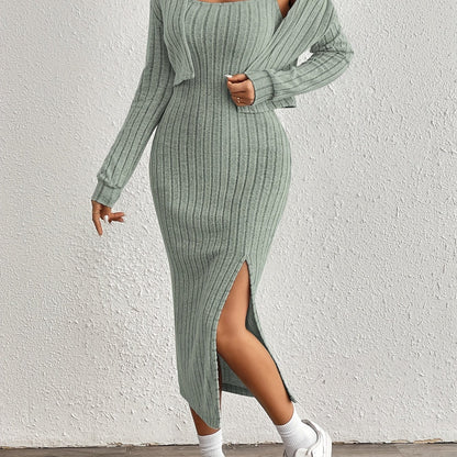 Simple y Fleece Two-Piece Dress and Jacket Set