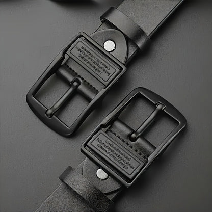 Men's Genuine Leather Belt, Vintage Cowhide Buckle Belt with Double-Ended Shoulder Straps, Business Casual Pants Belt