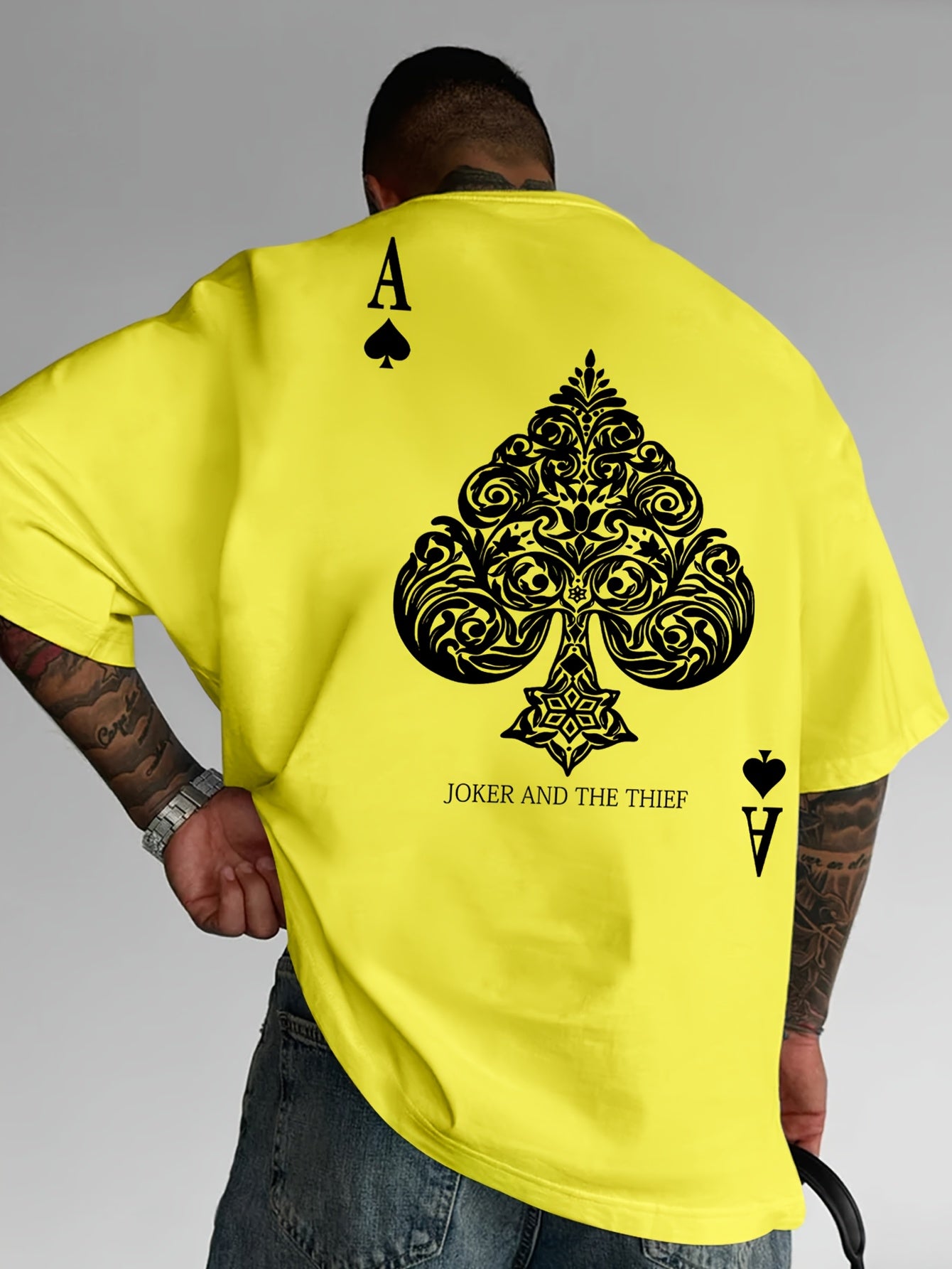 Men's Pink Street Style Graphic T-Shirt - Joker and the Thief Design, Loose Fit, Round Neck, Short Sleeve, Geometric Pattern, Machine Washable, Summer Casual Wear for Adults