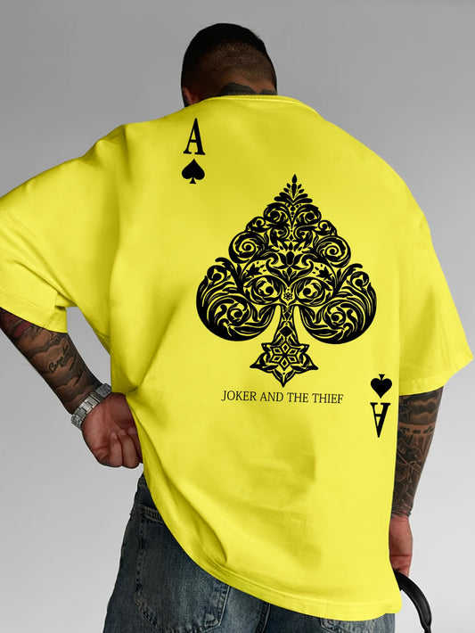 Men's Pink Street Style Graphic T-Shirt - Joker and the Thief Design, Loose Fit, Round Neck, Short Sleeve, Geometric Pattern, Machine Washable, Summer Casual Wear for Adults