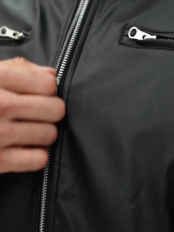 1pc Men'S Casual Faux Leather Jacket with Stand Collar, Solid Color Motorcycle Coat, Regular Fit with Pockets, Non-Stretch Woven Fabric - Spring/Fall Fashion Outerwear