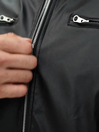 1pc Men'S Casual Faux Leather Jacket with Stand Collar, Solid Color Motorcycle Coat, Regular Fit with Pockets, Non-Stretch Woven Fabric - Spring/Fall Fashion Outerwear