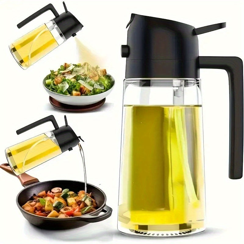 2-in-1 Oil Spray Bottle and Pourer with Precise Control - Portable Kitchen Oil Dispenser for Cooking, Salad, Baking, Grilling - Oil Sprayer with Spout, Easy-Clean Design - Ideal for Olive, Vegetable, Cooking Oils - Perfect fo