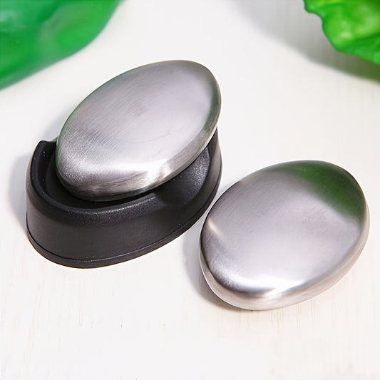 1pc Stainless Steel Oval Deodorant Soap, Odor Eliminator for Hand, Garlic, Fishy, Onion Smells, Kitchen Gadget - Essential Home Tool Without Detergent, Hand Deodorizing Soap|Smooth Texture Soap|Durable Kitchen Tool