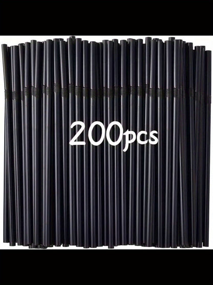 200pcs black thickened durable straws, 8.27 inches/21cm long, diameter 0.24 inch/0.6cm, suitable for kitchen, bar, club, drinks, milk, soda, party