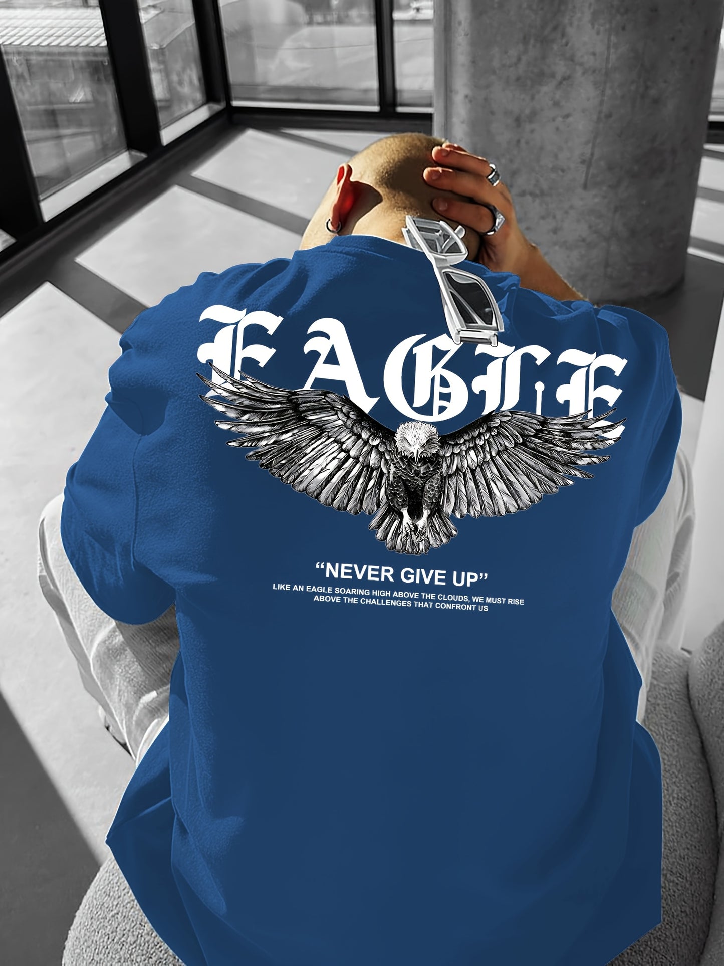Men's "Never Give Up" Graphic Print Casual T-Shirt - Comfortable Crew Neck, Short Sleeve, Loose Fit for Spring & Summer, White Polyester Tee for Casual Attire, Casual Summer Wear | Loose Fit Top | Smooth Texture
