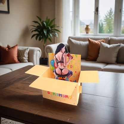 1pc Beauty Girl Happy Happy Birthday Card, Perfect Gift to Buddy, Besite & Brother for Prank, with Note Card Behind and Envelop, Party Supply, Party Invitaion Card, Friendship Greeting Card