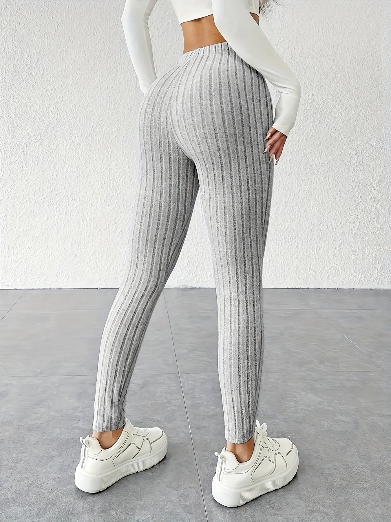 Women's Tie Waist Ribbed Bodycon Leggings - Medium-Stretch All-Season Casual Pants, Solid Color Non-See-Through Machine Washable for Casual Attire & Layering, High Waisted Leggings, Versatile Bottoms, Sleek Fit, Comfortable F