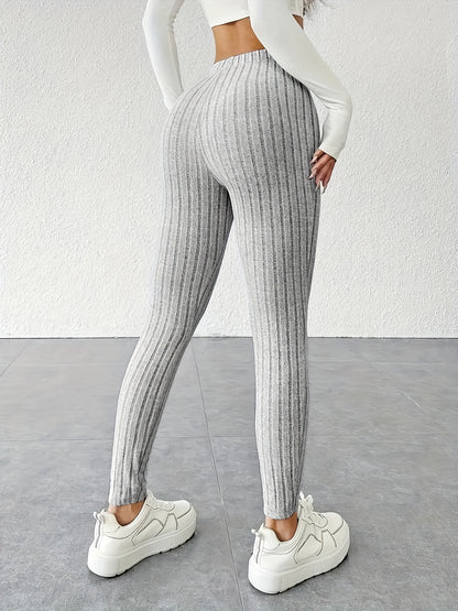 Women's Tie Waist Ribbed Bodycon Leggings - Medium-Stretch All-Season Casual Pants, Solid Color Non-See-Through Machine Washable for Casual Attire & Layering, High Waisted Leggings, Versatile Bottoms, Sleek Fit, Comfortable F
