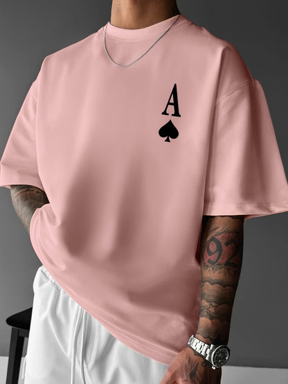 Men's Pink Street Style Graphic T-Shirt - Joker and the Thief Design, Loose Fit, Round Neck, Short Sleeve, Geometric Pattern, Machine Washable, Summer Casual Wear for Adults