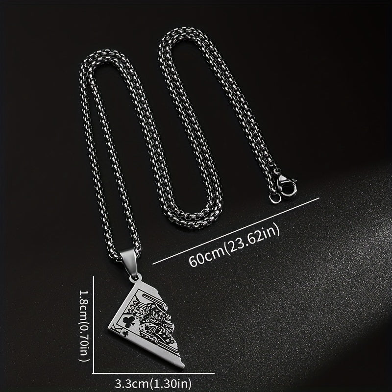 1pc Stainless Steel Half-Heart Playing Card Pendant Necklace - Punk Gothic Style Intricate Spade & Heart Design Durable Unisex Jewelry Gift for Men Women, Heart Pendant Necklace, Statement Accessory, Polished Metallic Finish