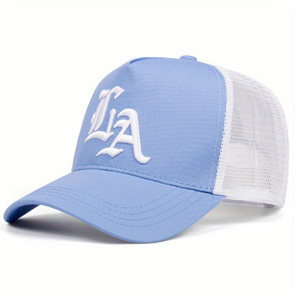 2025 New 'S Outdoor Sports Baseball Cap - Flat Top, Cool Bill Hip Hop Style, Polyester 100., Knit Fabric, Black with LA Logo, Cool Bill Style, Perfect for The Trendy Look of Hip Hop, Hip Hop Accessories